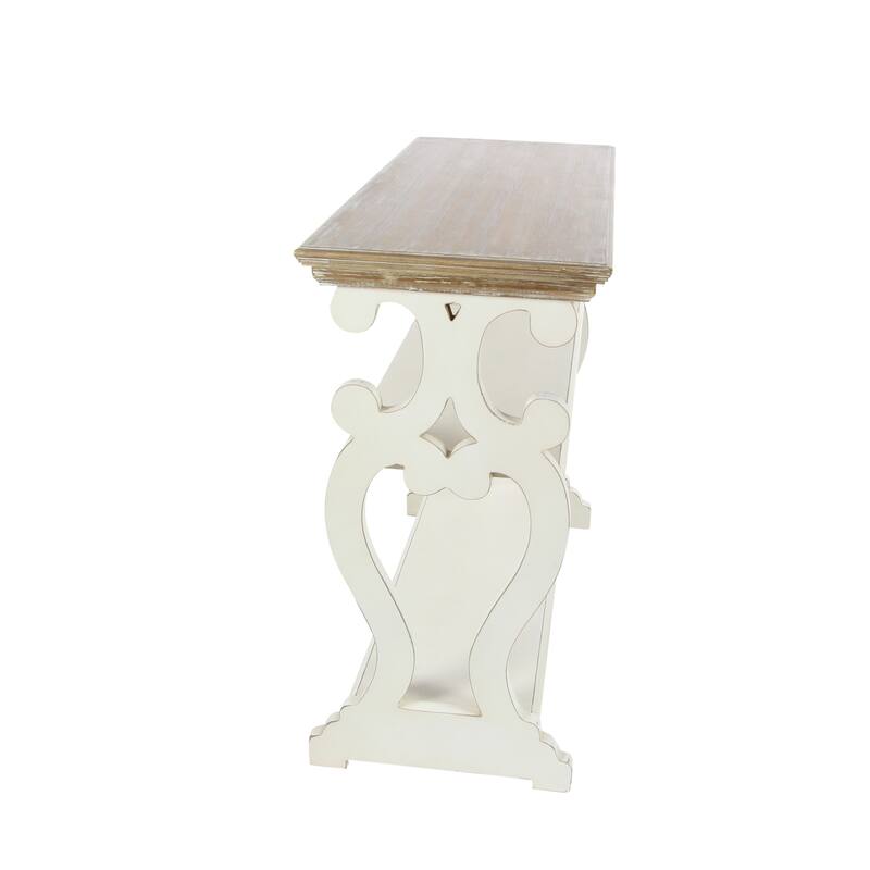 Wood Scroll 2 Shelf Console Table with Brown Wood Top - White or Black - Roche River Decor