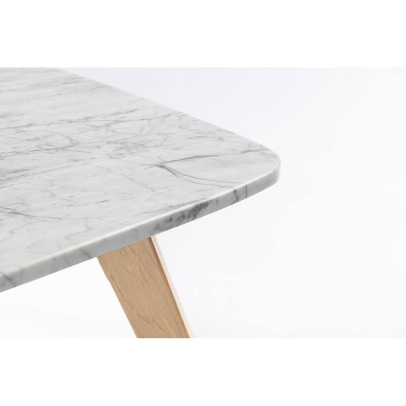 Vezzana 31" Square Italian Carrara White Marble Coffee Table with Oak Legs