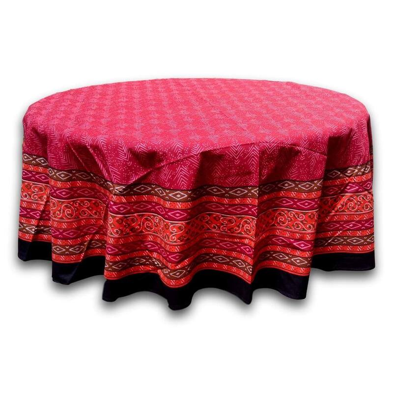 Cotton Block Print Luxurious Geometric Tablecloth Collection - 72-in Round