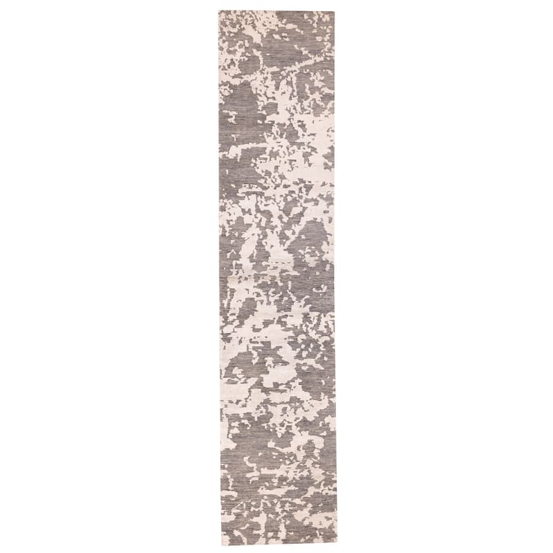 ECARPETGALLERY Hand-knotted Legacy Dark Grey Silk, Wool Rug - 2'5 x 12'3