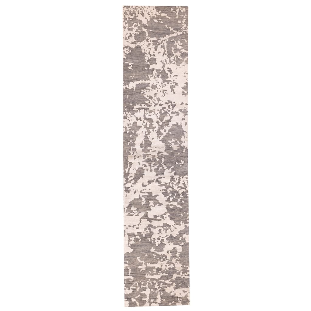 ECARPETGALLERY Hand-knotted Legacy Dark Grey Silk, Wool Rug - 2'5 x 12'3