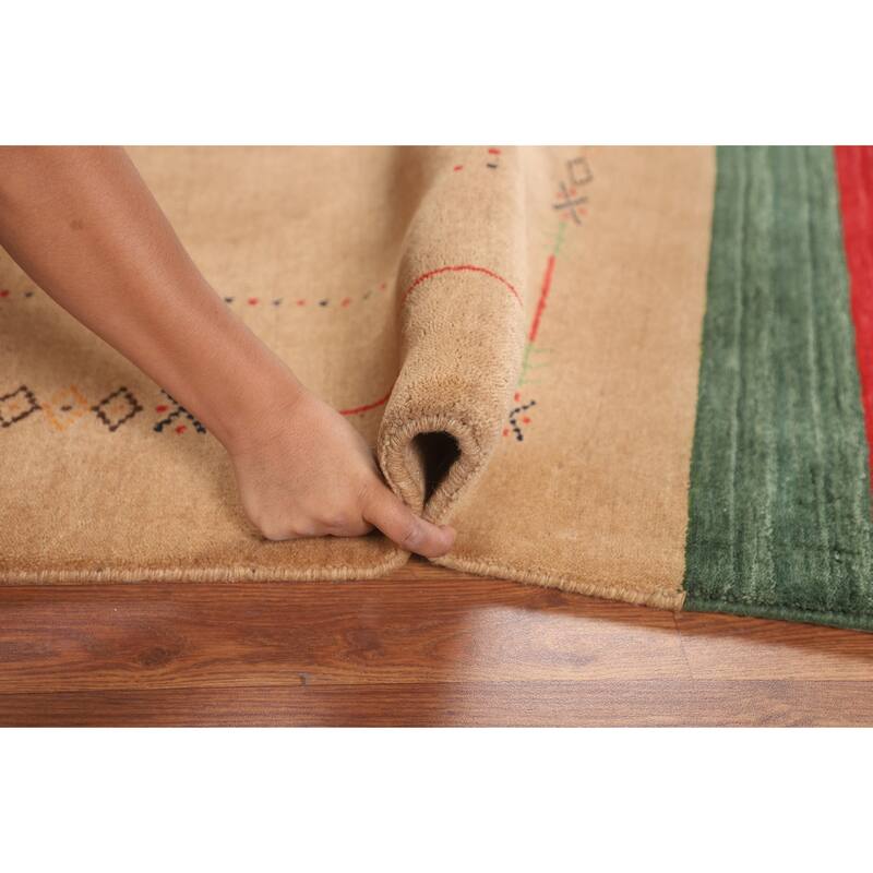 Striped Gabbeh Indian Foyer Rug Handmade Wool Carpet - 3'11"x 5'7"