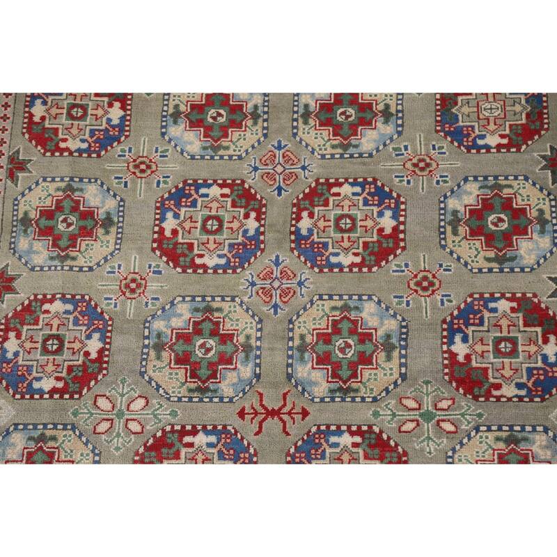 Hand Knotted Oriental 100% Wool Carpet Traditional All-Over Green Kazak Area Rug - 9' 10'' X 6' 7''