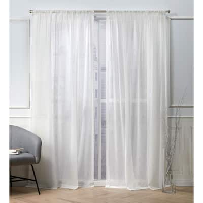 NICOLE MILLER NEW YORK Belfry Sheer Rod Pocket Top Curtain Panel Pair, Snowflake