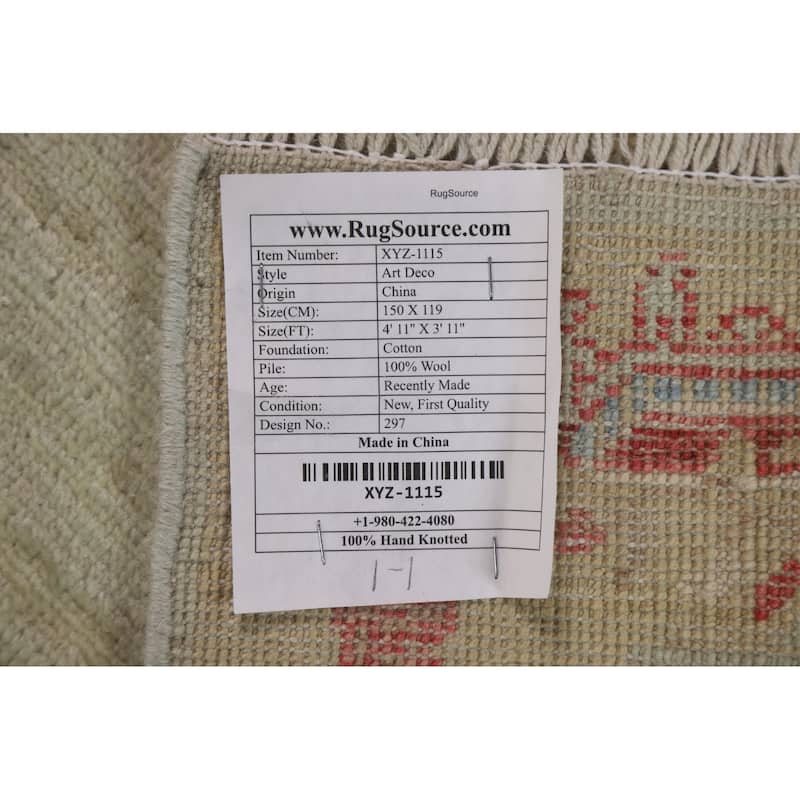 Muted Art Deco Oriental Home Decor Area Rug Hand-knotted Wool Carpet - 3'11" x 4'11"