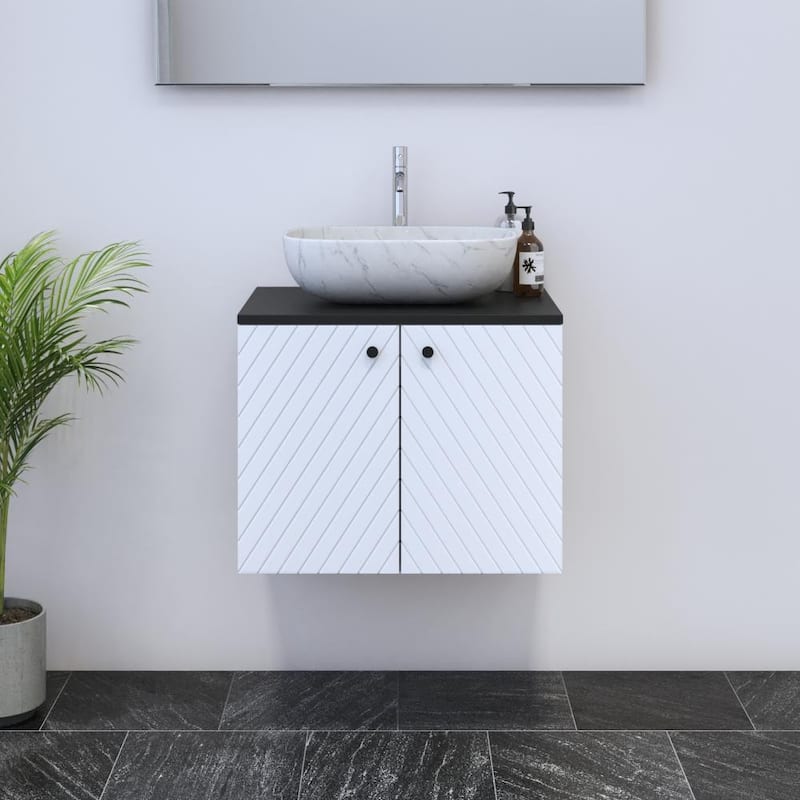 Avela 2D 60 Floating Bathroom Vanity (24" Width) - 18" Vessel White - Black