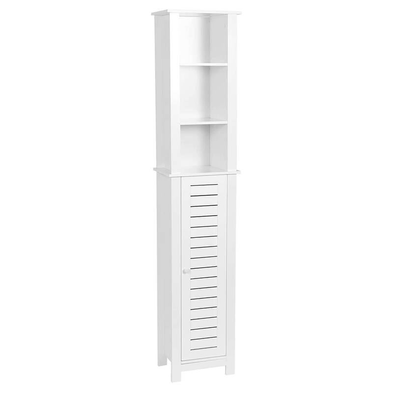 Santorin Tall White Bathroom Storage Cabinet Linen Tower - 13 7/8"L x 10.4"W x 68"H