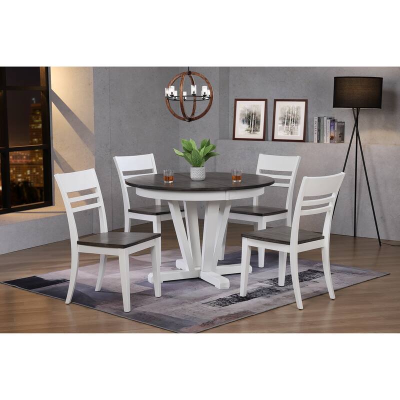 Transitional ladder back Hudson Dining Set In White- Seats 6