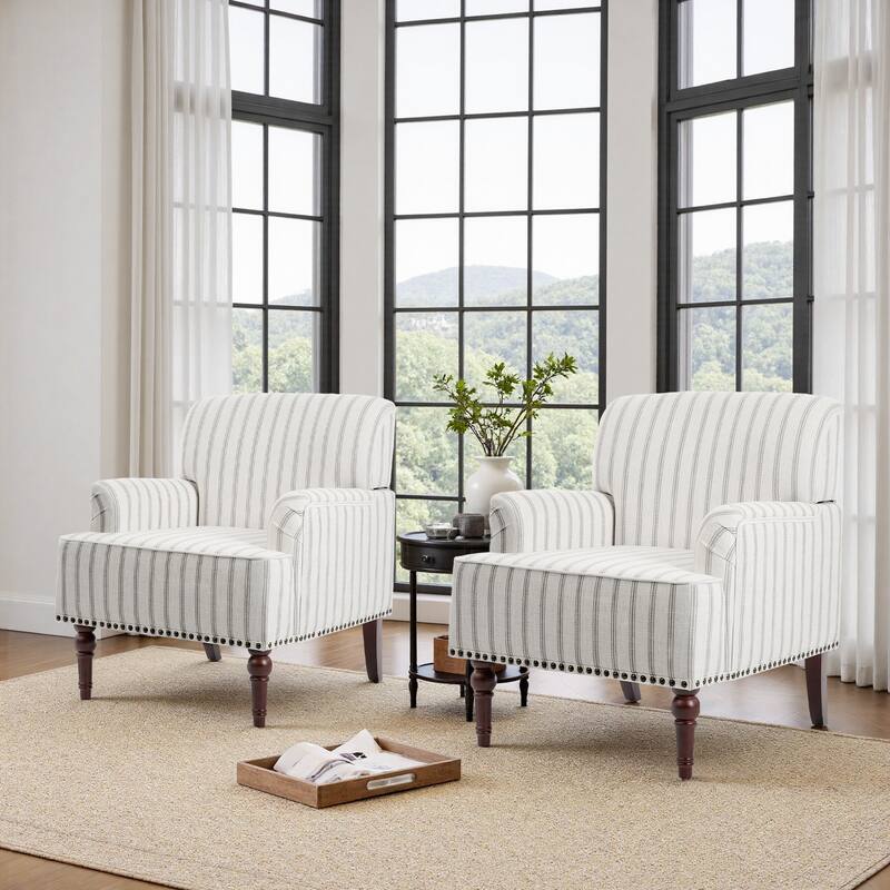 Linen Upholstered Armchair Nailhead Trim Accent Chair