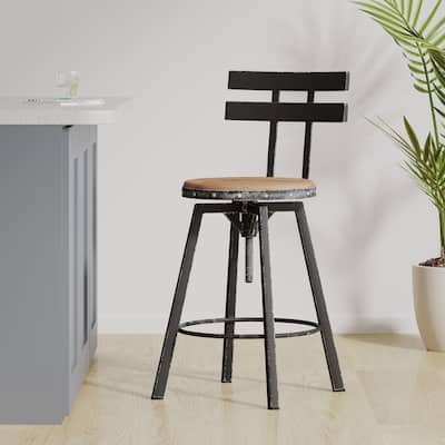 Rustic Metal Frame Bar Chair with Wooden Seat & Foot Rest