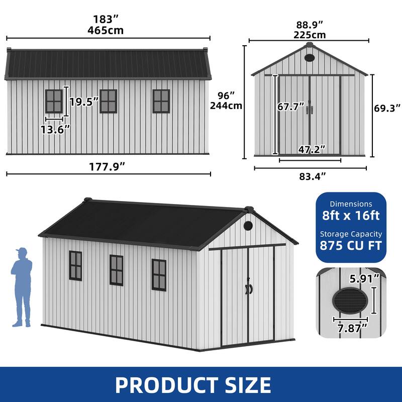 8x10 FT Outdoor Storage Shed with Floor
