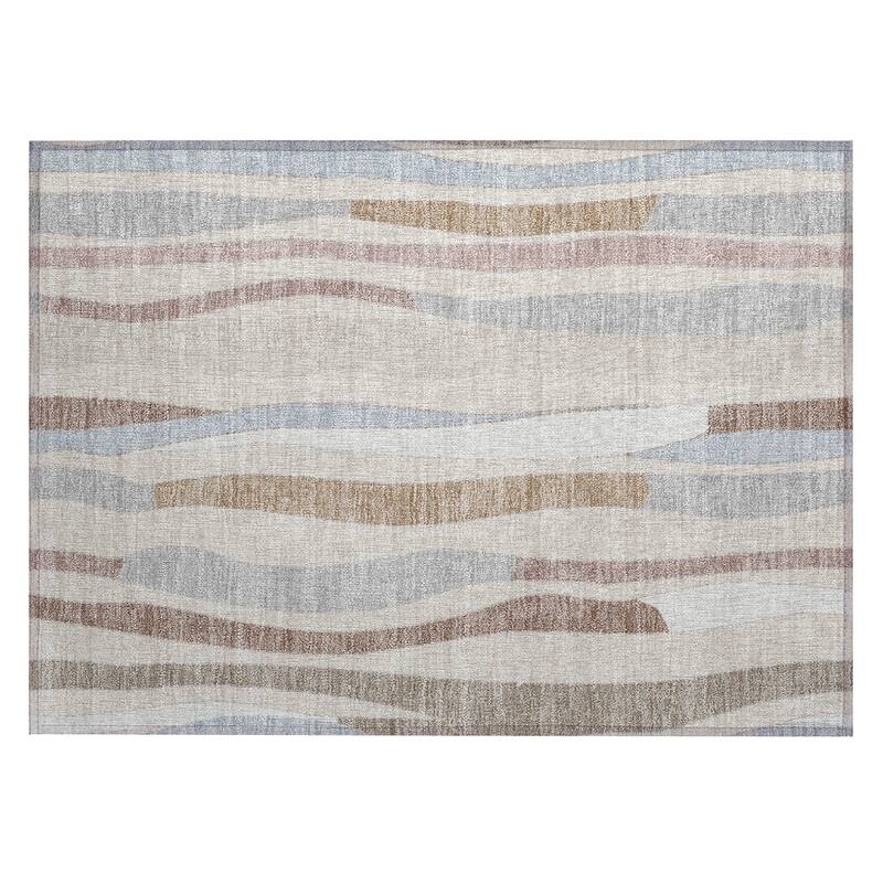 Machine Washable Indoor/Outdoor Modern Stripes Chantille Rug