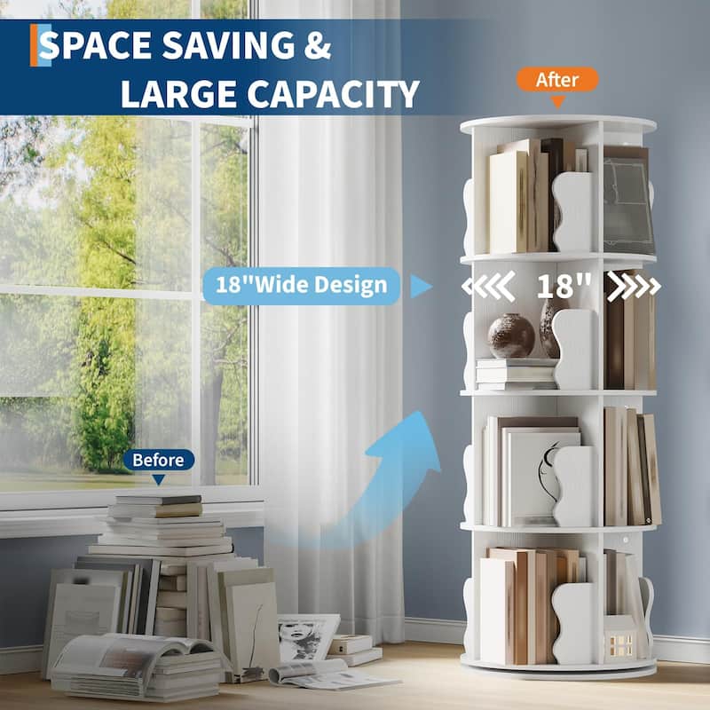 4 Tier Rotating Bookshelf Tower, Spinning Corner Bookshelf for Small Spaces, Revolving 360° Bookcase Storage Rack Tower