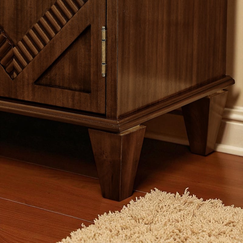 Retro Wooden Sideboard Buffet Cabinet, Geometric Accent Storage Credenza with Adjustable Shelf, Entryway/Dining/Media Console