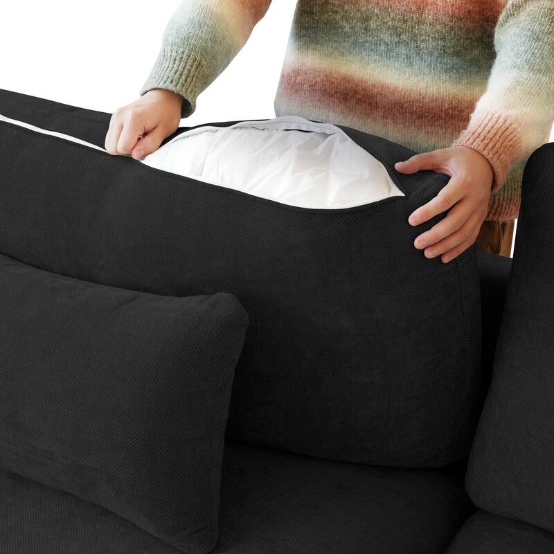 L-shape Linen Upholstered Sofa Multiple Cushions Sectional Couch