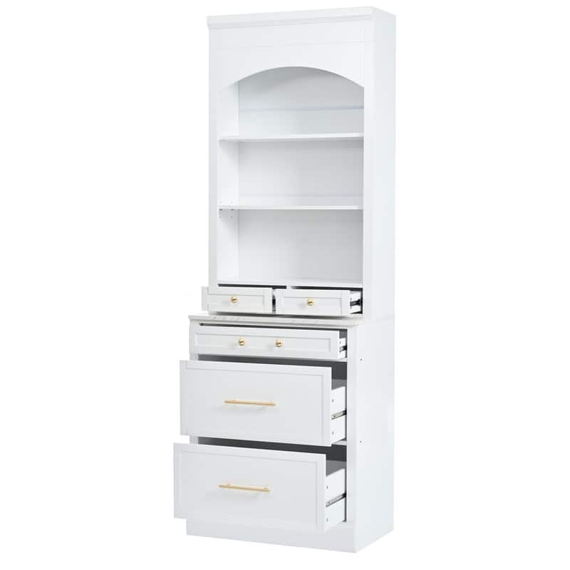 Modern Freestanding Tall Kitchen Pantry Kitchen Hutch with Storage Drawers and Adjustable Shelf