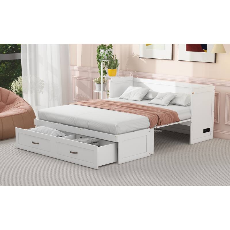 Space-Saving Design Murphy Bed with USB Ports, Large Drawers and Metal Handles
