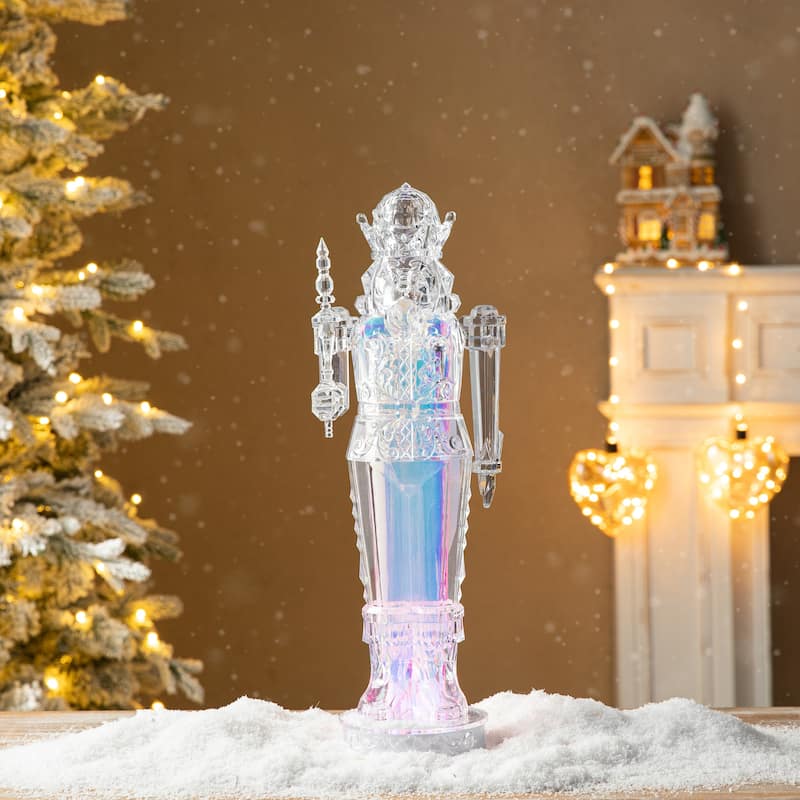 Glitzhome 18"H Acrylic LED Color Changing Tabletop Nutcracker Figurine
