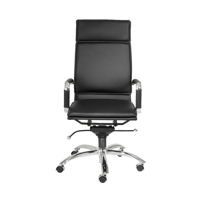 HomeRoots Black and Silver Adjustable Swivel Leather Rolling Office Chair