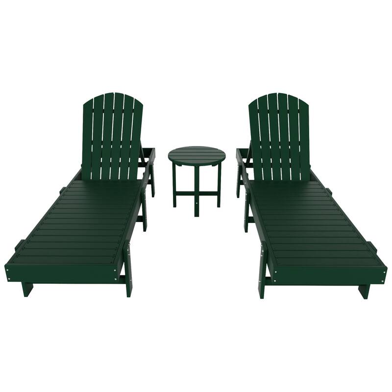 Altura Armless Poly Eco-Friendly All Weather Reclining Chaise Lounge with Side Table Set (3-Piece Set)