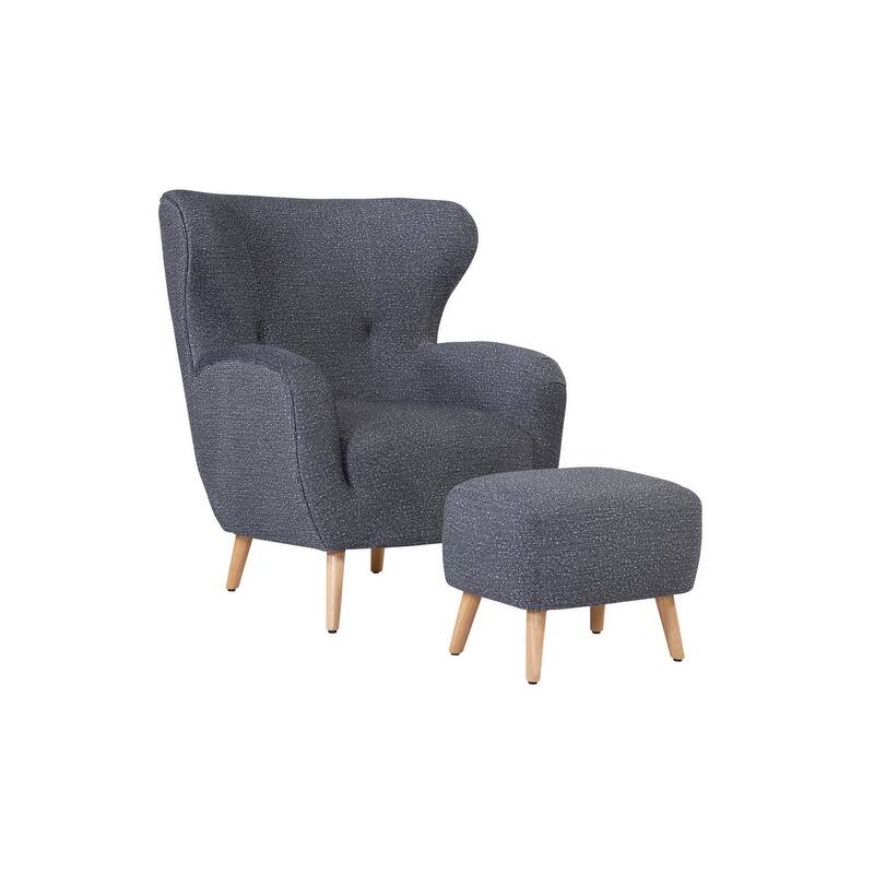 Grafton Home Harvard Curved Wing Back Chair with Matching Ottoman - Gloss Otter Grey