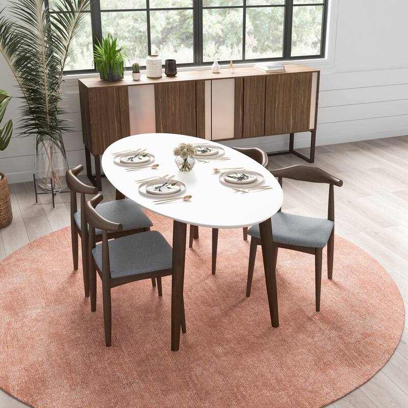Arsland Modern Solid Wood Oval Dining Table and Chair Set Dining Room Furniture Set