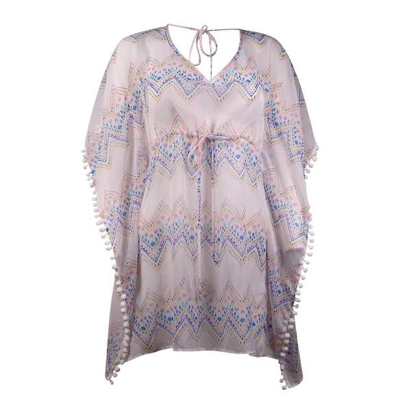 Shop Miken Women S Pom Pom Chevron V Neck Swim Cover White Aqua