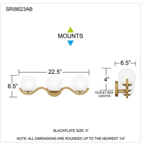 Spherical 3-Light Aged Brass Bath Light