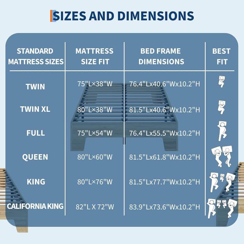 Wood Platform Bed Frame, with Strong Wooden Slats