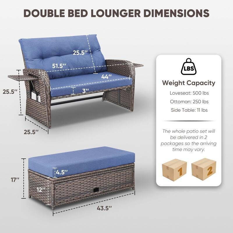 Outdoor Patio Double Lounge Chair without Ottoman