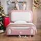 preview thumbnail 2 of 5, Twin Size Upholstered Rabbit-Shape Princess Bed with Headboard and Footboard, White+Pink