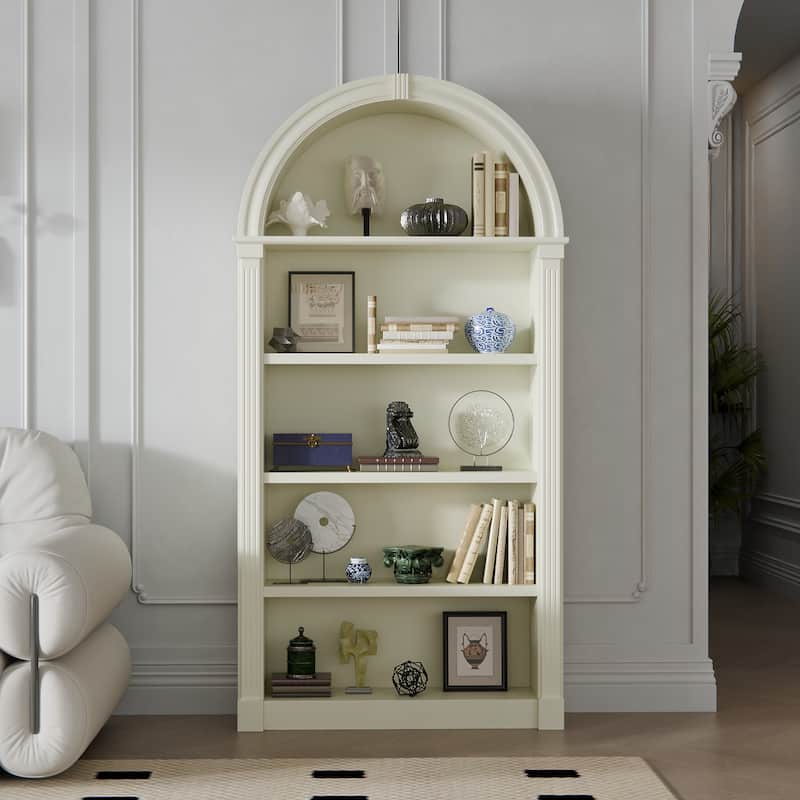 Cream-Yellow Display Cabinet,5-Tier Showcase Cabinet,Shelves Corner Standing Organizer,European Flair