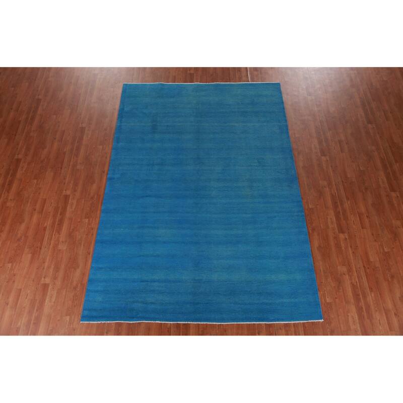 Hand Knotted Oriental 100% Wool Carpet Modern Solid Navy Blue & Blues Gabbeh Area Rug - 10' 4'' X 7' 1''