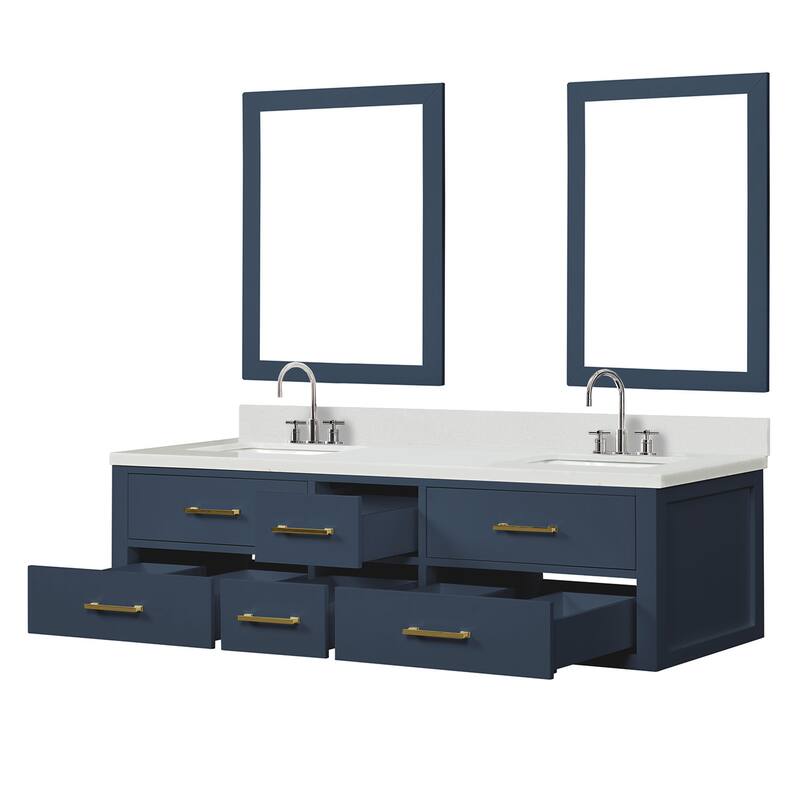 Castor 60 in W x 22 in D Black Double Bath Vanity, White Quartz Top, Faucet Set, and 28 in Mirrors