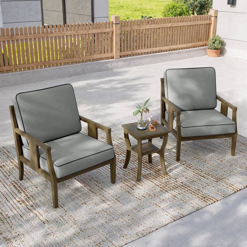 3-Piece Solid Teak Outdoor Patio Furniture Set Armchairs & Storage Table