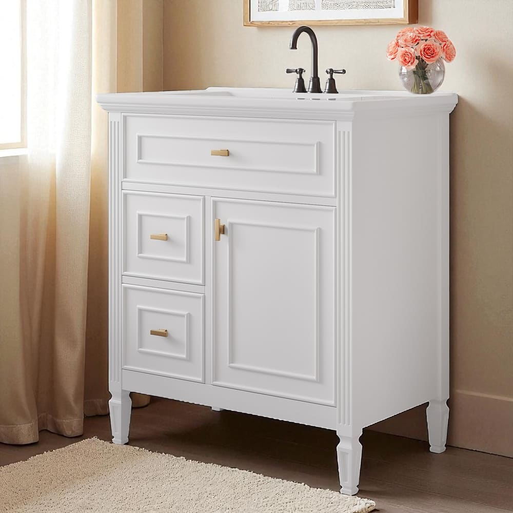 30" Bathroom Vanity with Sink, Freestanding Cabinet with Flip Drawer, Adjustable Shelf, Solid Wood and MDF Construction