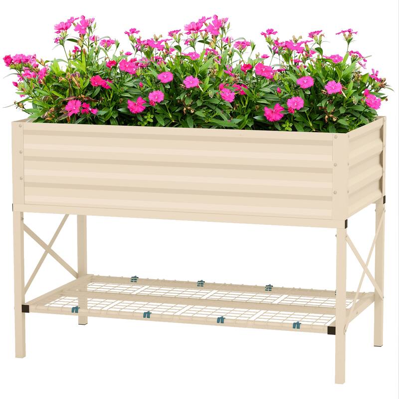 Village Garden Beds Wooden Vertical Raised Flower Beds Outdoor Flower Beds with Legs Storage Shelf and Bed Liner for Vegetables