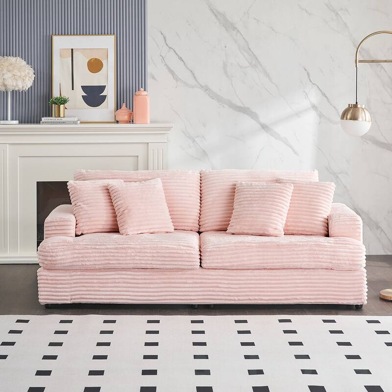 3-Seat corduroy Sofe With 4 Pillows - Pink