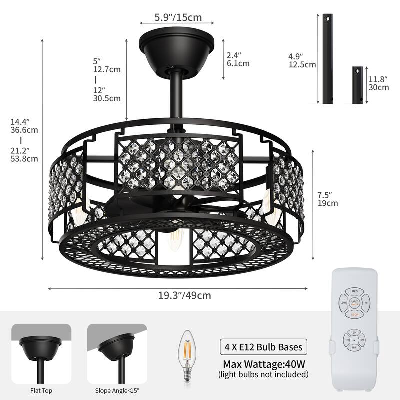 Moasis 19"Caged Crystal Ceiling Fan with Remote - 19"