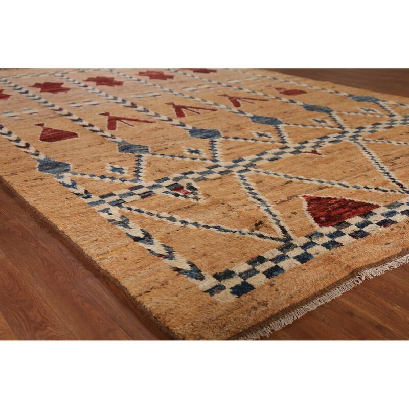 Geometric Tribal Moroccan Rug Hand-Knotted Multi-Color Wool Carpet - 6'9" x 9'7" - 6'9" x 9'7" - Multi-Color