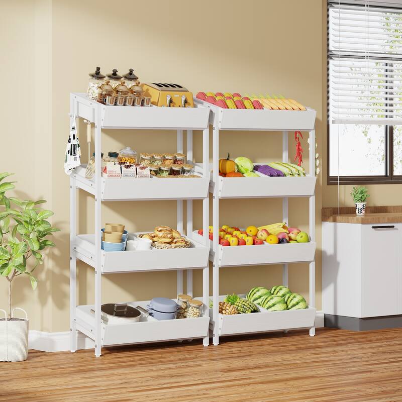 4-Tier Wood Utility Storage Shelves, Fruit and Vegetable Basket Stand for Kitchen, Office