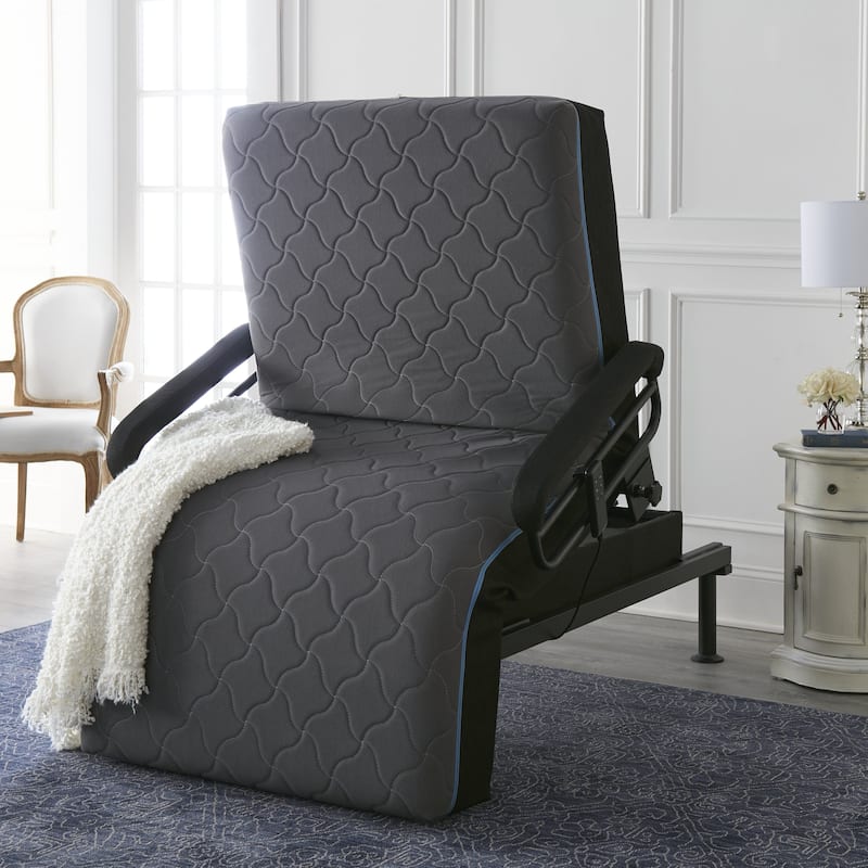 Adjustable Twin XL Bed with Lift Assist, Memory Foam Mattress, and Remote Control - Blue