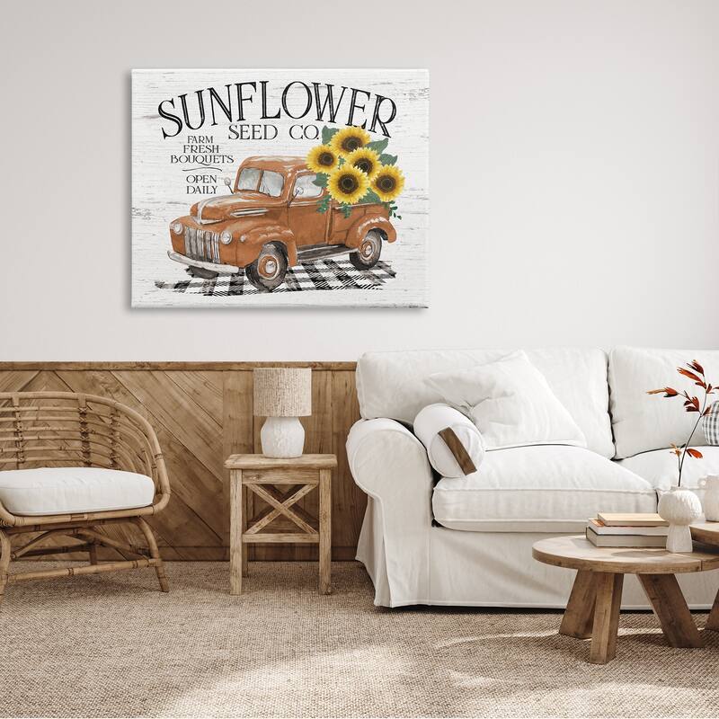 Stupell Vintage Sunflower Seed Co. Advertisement Red Farm Truck Canvas Wall Art - Orange