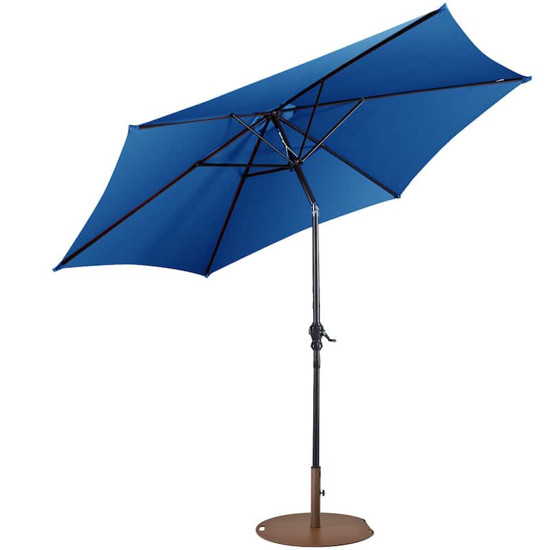 Costway 9ft Patio Umbrella Outdoor W/ 50 LBS Round Umbrella Stand W/ - Blue