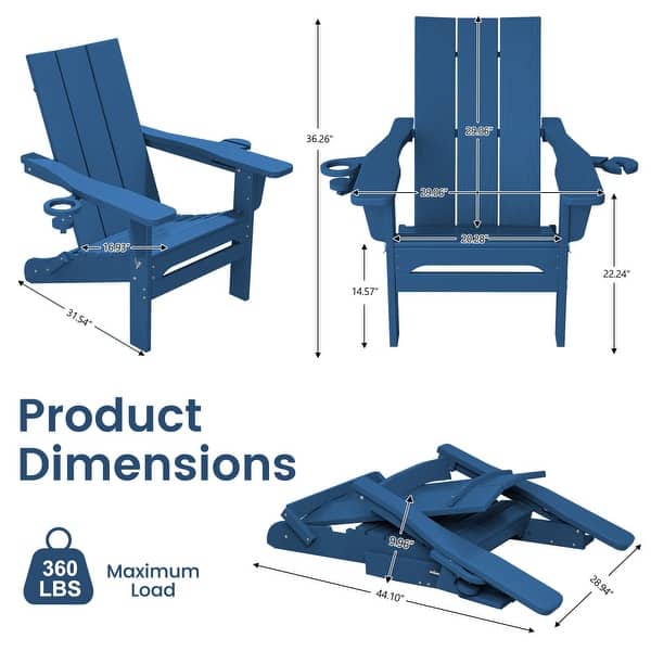 dimension image slide 1 of 10, HDPE Modern All weather Adirondack Chairs with Cup-holders