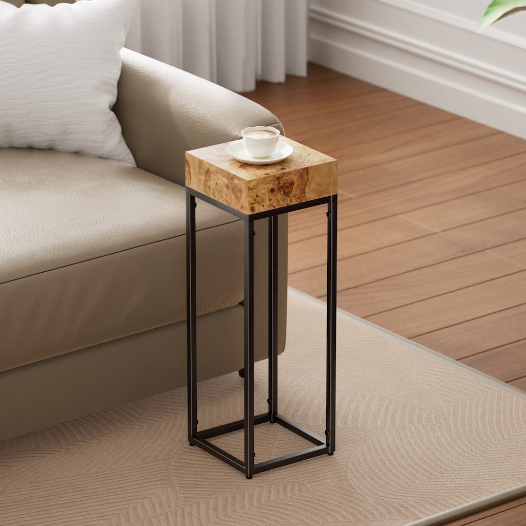 COZAYH Tall End Table with Burl Finish Wood Top & Metal Frame