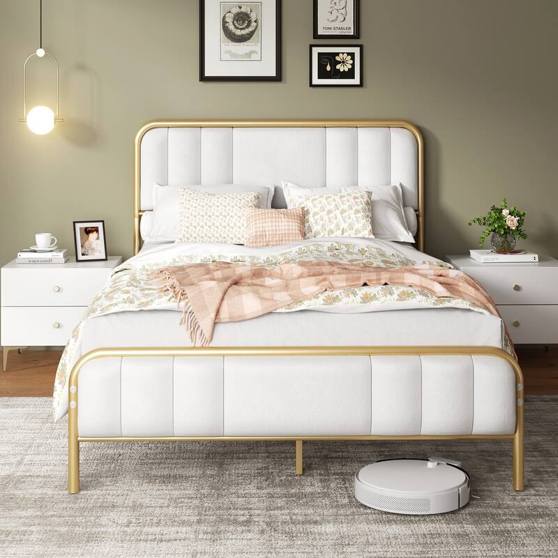 Futzca Bed Frame with Velvet Fabric Headboard