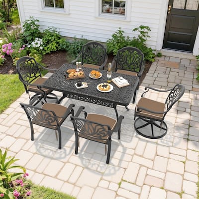 7-Piece Outdoor Dining Set with 1 Table and 6 Chairs, All-Weather Aluminum Outdoor Patio Sets