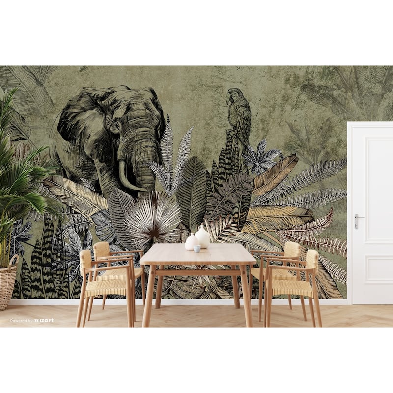 Vintage Safari Elegance Wallpaper Mural Intricate Foliage