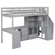 preview thumbnail 9 of 31, Twin Size Loft Bed with L-Shaped Desk, Storage Drawers, Cabinet, and Staircase, Space-Saving Design, Grey